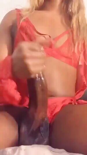 Stroking her BIG Cock for you