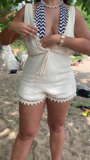 Very shy boob show. What would that guy think if I turned around?