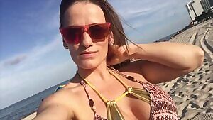 Jillian Goes To The Beach In A Tiny Gold Bikini cut