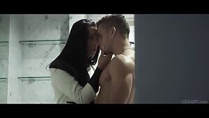 Girl in black stockings spreads legs for intercourse with a student