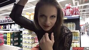 Young lesbians in public shop fuck each other with a strap-on