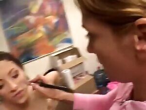 While getting her make-up done Karina Kay starts sucking off Steve Holmes. She then proceeds to eat out the make-up artist